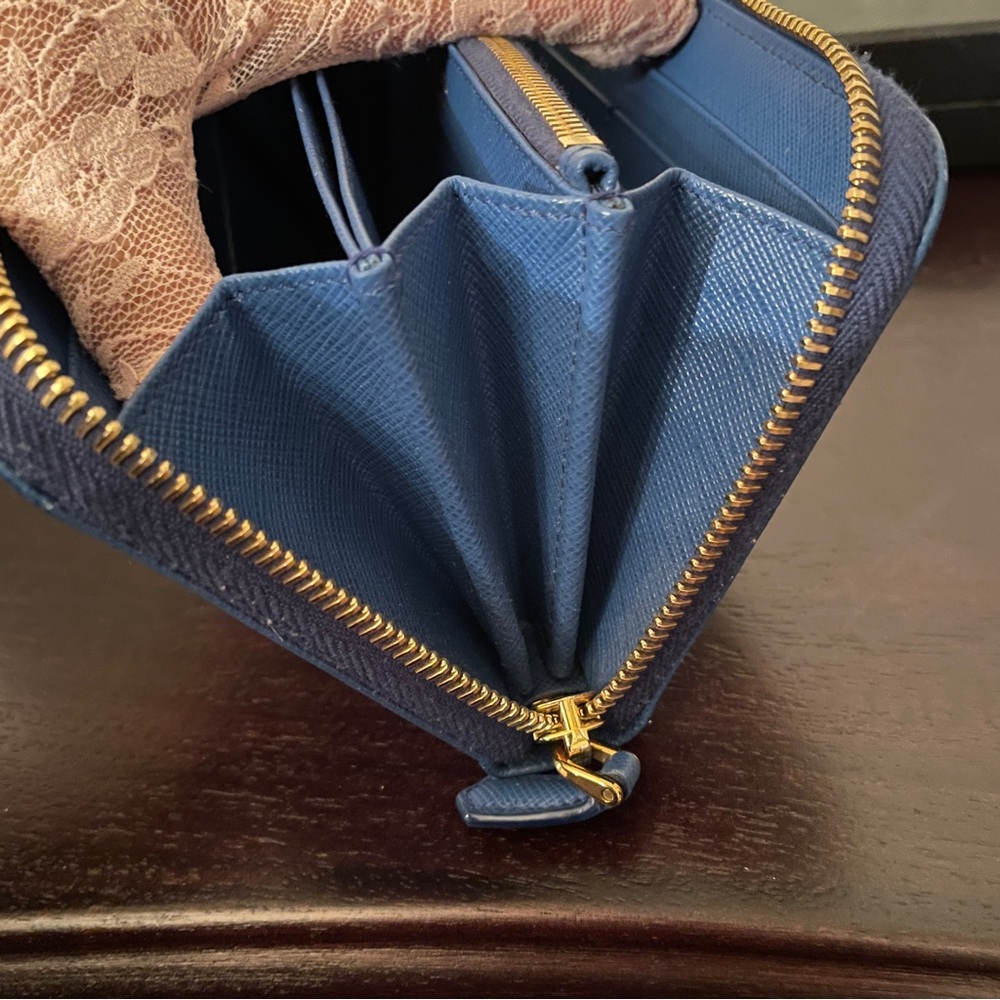 Prada Saffiano Leather Wallet in Blue Box, Tissue and Card - Picture 11 of 15